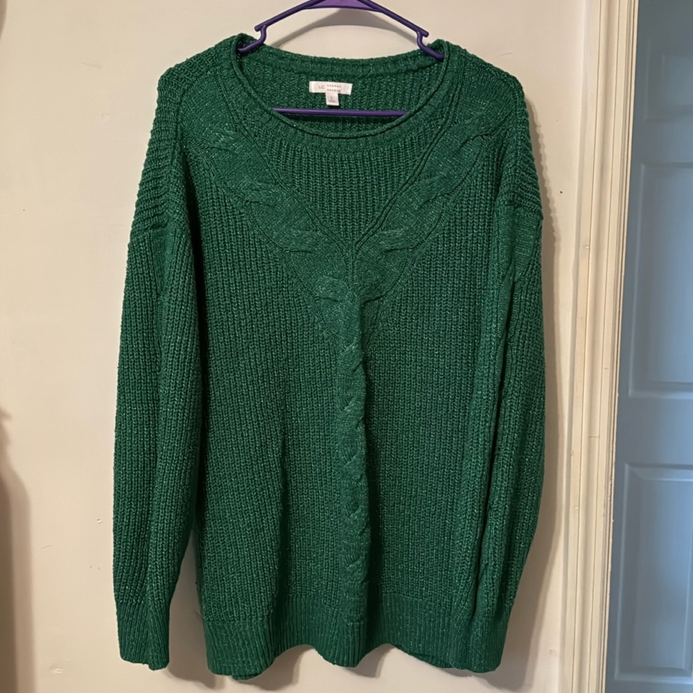 Lauren Conrad green knit sweater with subtle silver sparkle thread